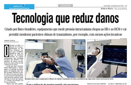 <h6><a href="https://s3.amazonaws.com/static.resources/original_page/15e55479fa6347e86618d30caa23cf10?AWSAccessKeyId=AKIAVXOJ7J3IBUN3XNWG&Expires=1677049819&Signature=4XNbKEOtayopdy5pKSnV8KuT3oQ%3D" target="_blank" rel="noopener">Tecnologia que reduz danos: criado por físico brasileiro, equipamento que mede pressão intracraniana chegou ao HB e ao HCM e vai permitir monitorar pacientes vítimas de traumatismo, por exemplo, com menos ações invasivas</a></h6><p><a href="https://www.diariodaregiao.com.br/cidades/saude/aparelho-menos-invasivo-mede-press-o-intracraniana-1.1041245" target="_blank" rel="noopener">Diário da Região/São José do Rio Preto</a></p>