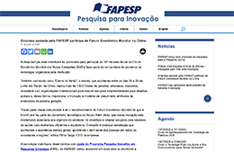 <h6><a href="https://pesquisaparainovacao.fapesp.br/empresa_apoiada_pela_fapesp_participa_de_forum_economico_mundial_na_china/3668" target="_blank" rel="noopener">empresa apoiada pela FAPESP participa de Fórum Econômico Mundial na China</a></h6>
<a href="https://pesquisaparainovacao.fapesp.br/empresa_apoiada_pela_fapesp_participa_de_forum_economico_mundial_na_china/3668" target="_blank" rel="noopener">FAPESP</a>